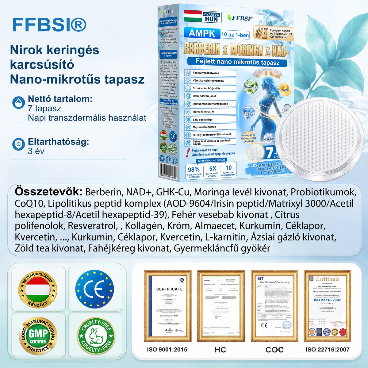 HIVATALOS WEBÁRUHÁZ | FFBSI® 0,27 mm-es Nano Mikrotűs METABOLIKUS Testsúlykezelő és Nyiroktámogató Tapasz