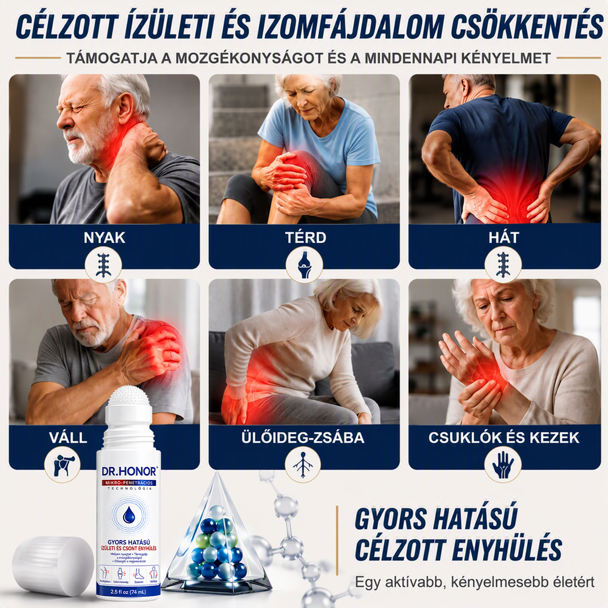 🎁 Már csak 5 darab maradt! Szerezzen most extra 50% kedvezményt, és támogassa ízületei mindennapi komfortját a DR.HONOR® mikrotűs Roll-Onnal! 🦴✨