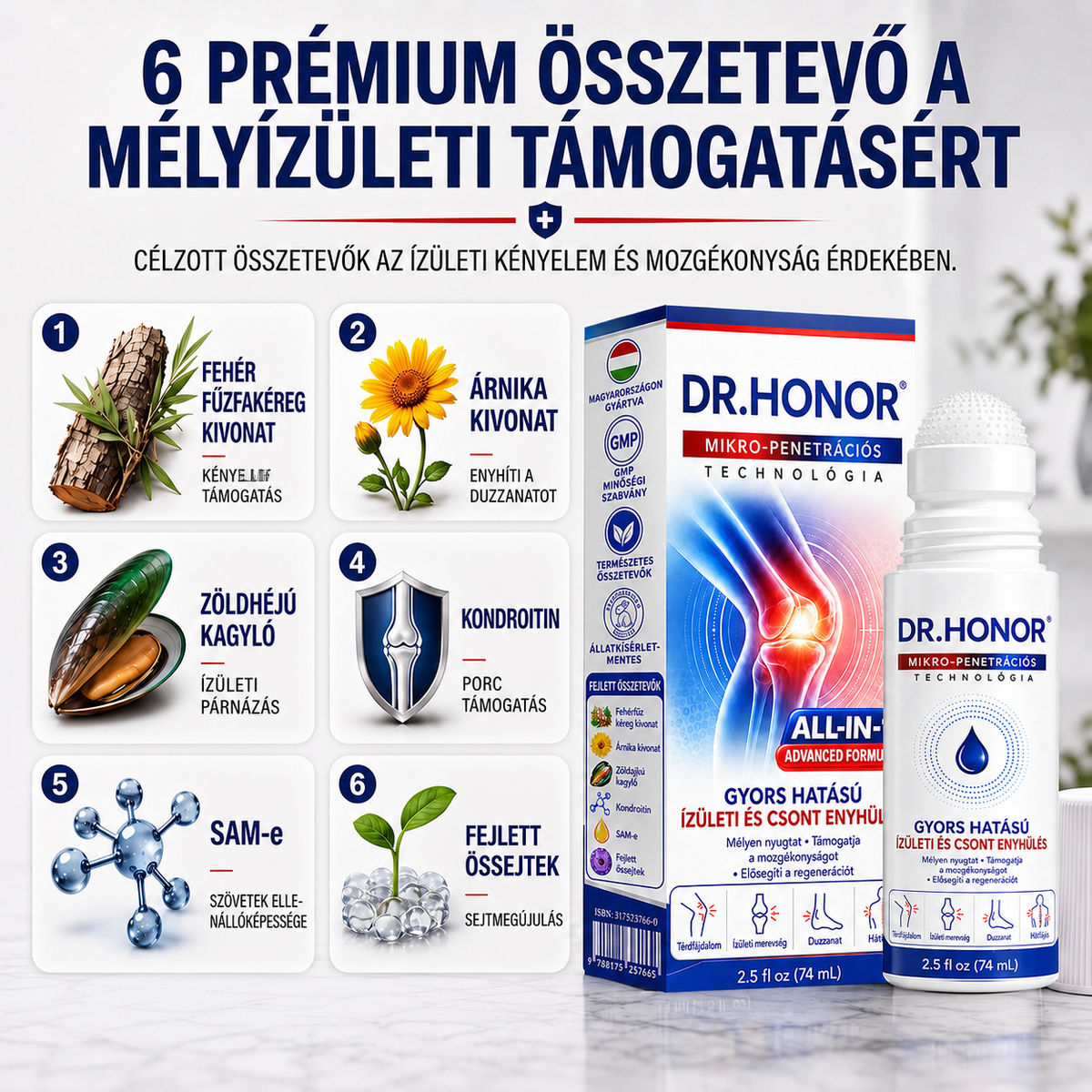 🎁 Már csak 5 darab maradt! Szerezzen most extra 50% kedvezményt, és támogassa ízületei mindennapi komfortját a DR.HONOR® mikrotűs Roll-Onnal! 🦴✨